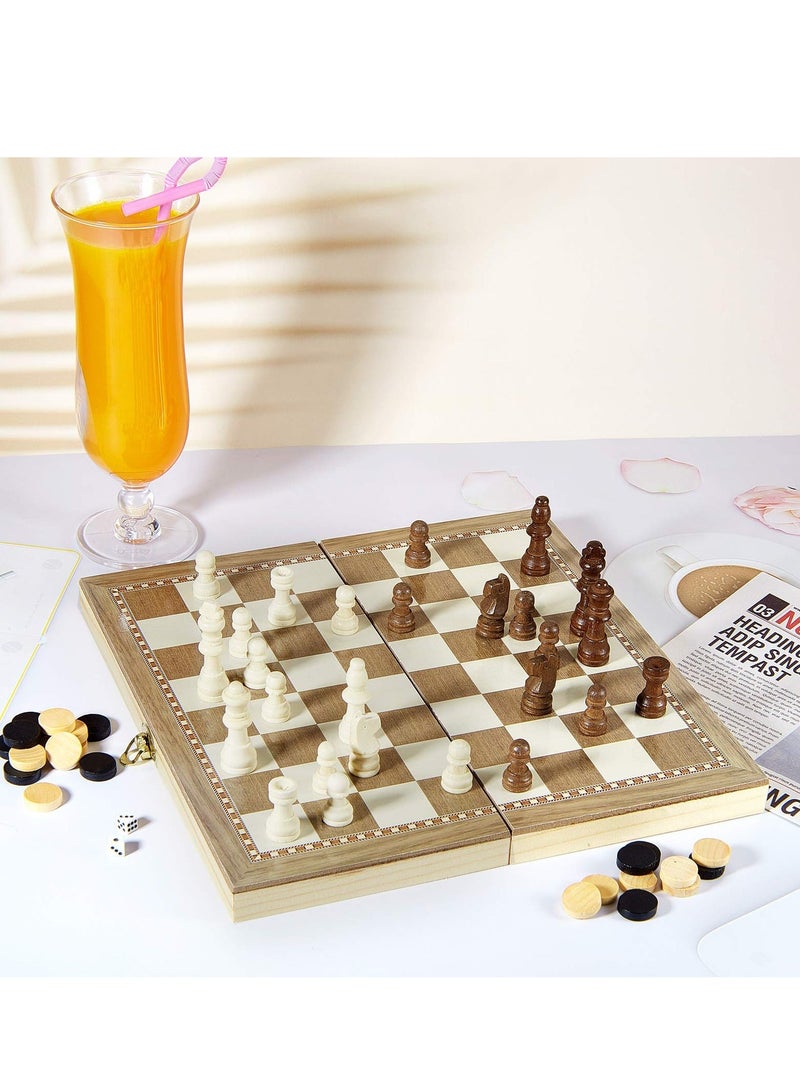 Wooden Chess Set, 3-in-1 Folding Portable Chess Board Game Set and Checkers Backgammon, Interior Storage Travel Chess Set for Adults Teens, 11.8inche - Image 4