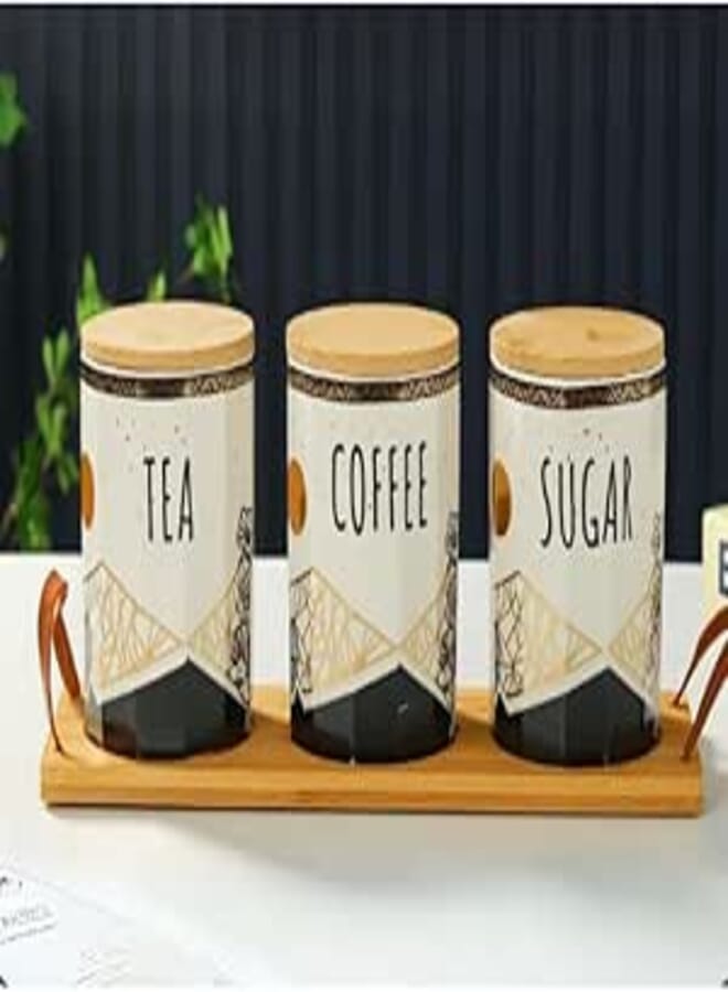 Home Care TT-1537 3-Piece Porcelain Tea/Sugar/Coffee Set Elegant Kitchen Organization, Pack of 1 - White Porcelain