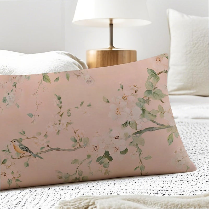 PIUD Vintage Pink Chinoiserie Bird 20x54 Body Pillow Cover, Chinoiserie Decor, Retro Cottagecore Flowers Aesthetic Bird Decorative Long Body Pillow Cases for Bed Couch - Image 5