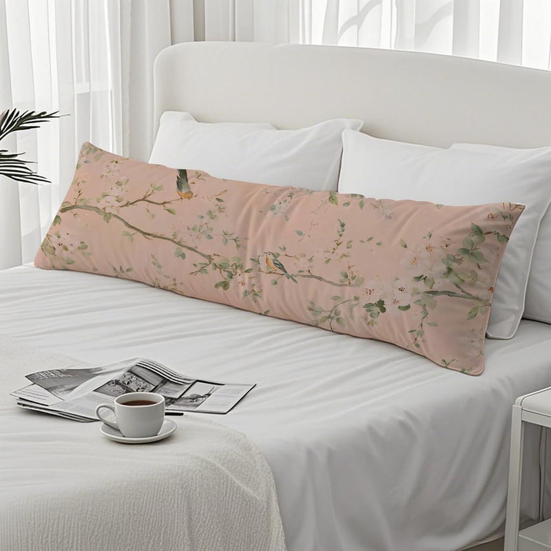 PIUD Vintage Pink Chinoiserie Bird 20x54 Body Pillow Cover, Chinoiserie Decor, Retro Cottagecore Flowers Aesthetic Bird Decorative Long Body Pillow Cases for Bed Couch - Image 4