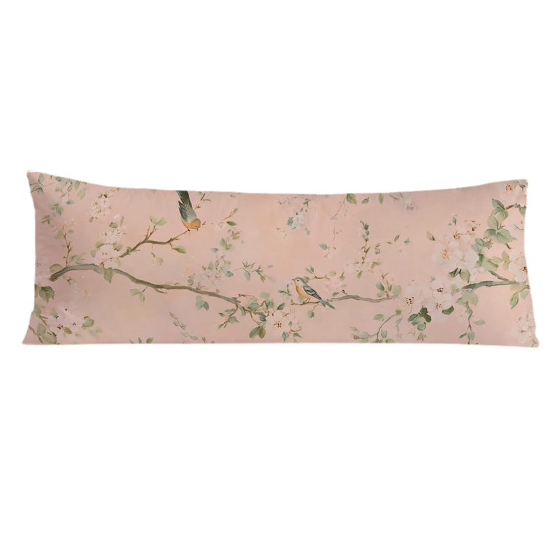 PIUD Vintage Pink Chinoiserie Bird 20x54 Body Pillow Cover, Chinoiserie Decor, Retro Cottagecore Flowers Aesthetic Bird Decorative Long Body Pillow Cases for Bed Couch - Image 1