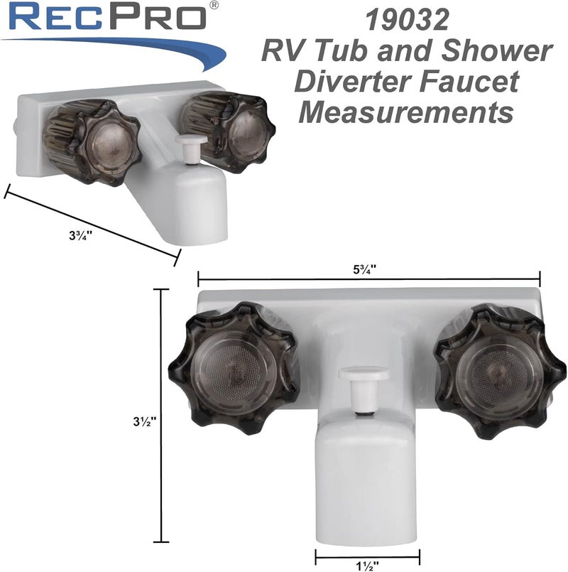 RecPro 4" RV Tub and Shower Diverter Faucet White/Smoke with Handheld Shower Head & Hose - Image 3