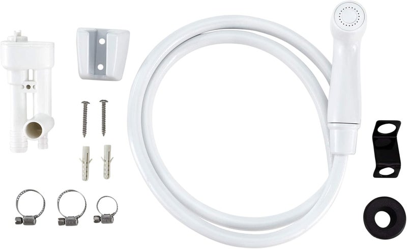 RecPro 4" RV Tub and Shower Diverter Faucet White/Smoke with Handheld Shower Head & Hose - Image 5