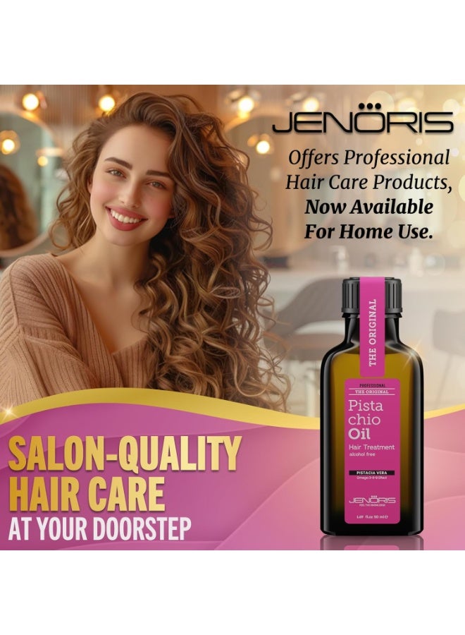 Jenoris Pistachio Oil Hair Serum for Frizzy and Damaged Hair, Lightweight Hair Oil for Dry Hair with Omega 3-6-9 Complex, Anti-Frizz Hair Serum for Shine, Hydration & Split-End Treatment, 1.69 fl.oz - Image 3