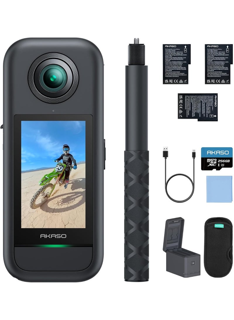 AKASO 360 Weatherproof 360° Action Camera - 5.7K 360 Video with 1/2" 48MP Sensors, 72MP 360 Photo, 360-SuperSmooth, Invisible Selfie Stick, 360° Horizon Lock, AI Tracking Cycling Combo - Image 1