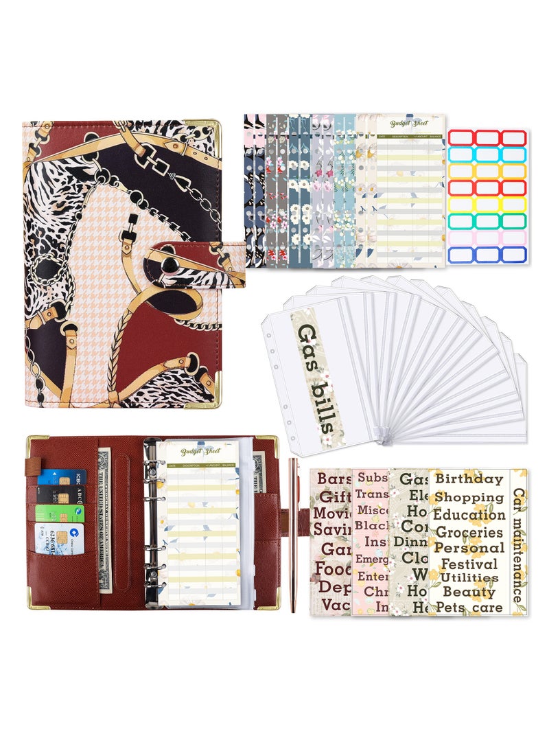 SOLARAE A6 Marble PU Leather Budget Binder with 12 Zipper Cash Envelopes and Expense Budget Sheets for Effective Money Organization and Saving (Leopard Print) - Image 4