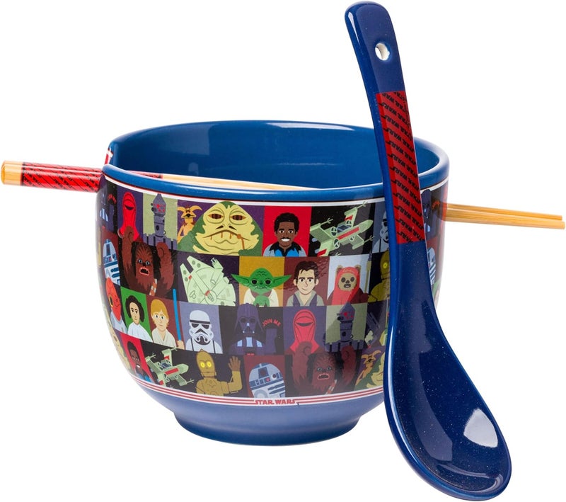 Silver Buffalo Star Wars Characters Ceramic Ramen Noodle Rice Bowl with Chopsticks and Spoon Microwave Safe 20 Ounces - Image 1