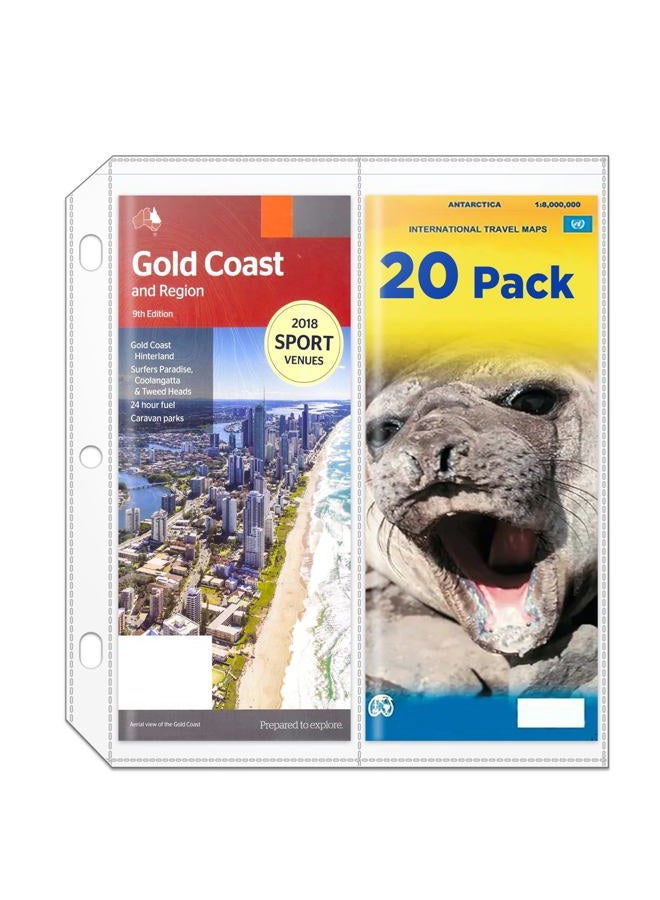 CollectHall 2-Pocket Folded Map Sleeves, Brochure Holder, Map Protector, 4.5" x 11" Pockets, Protective Sleeves for 3 Ring Binder, 20 Pack - Image 1