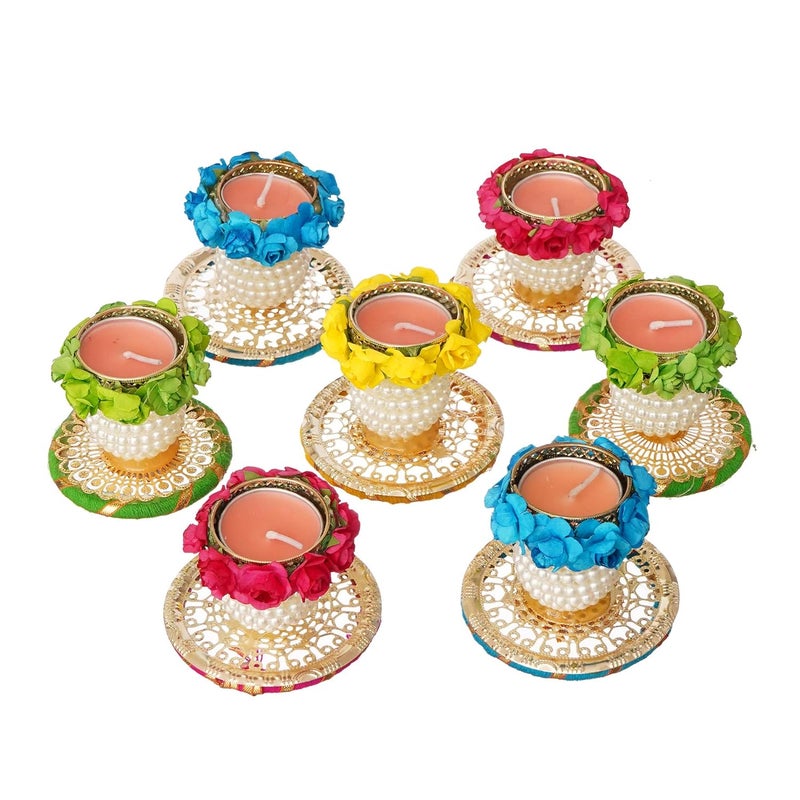 Sanvatsar Home Decorative Diya Corporate Diwali Diya for puja Home Decoration Light Diya Christmas Candle Year Candle Set of 7Multicolor - Image 1
