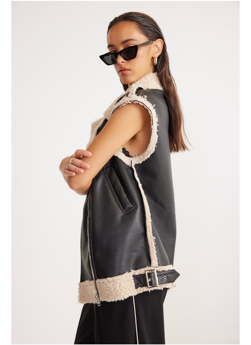 SNDYS - Fur Detail Vest Jacket - Image 1