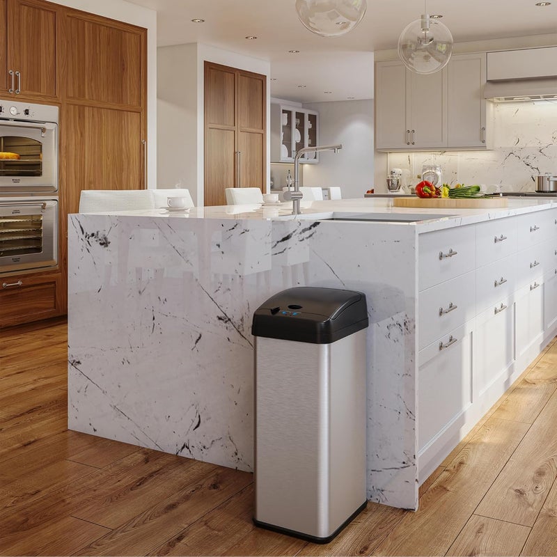 iTouchless 13 Gallon Sensor Kitchen Trash Can with Lid and Odor Filter, Stainless Steel Trashcan Extra-Wide Lid Opening Slim Garbage Bin for Home Office Work Bedroom Living Room Garage Large Capacity - Image 5