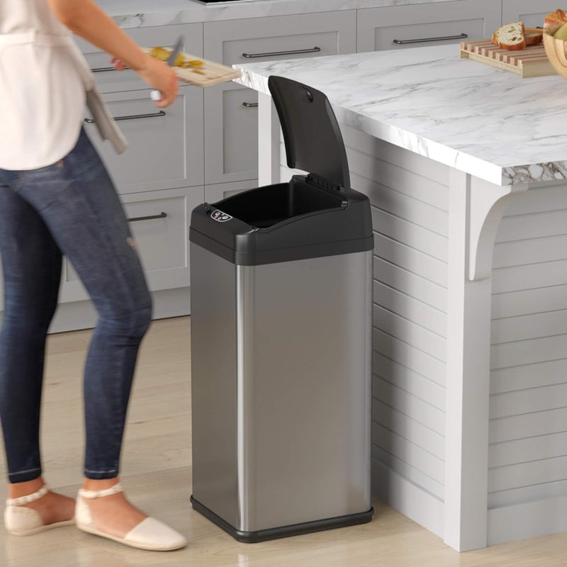 iTouchless 13 Gallon Sensor Kitchen Trash Can with Lid and Odor Filter, Stainless Steel Trashcan Extra-Wide Lid Opening Slim Garbage Bin for Home Office Work Bedroom Living Room Garage Large Capacity - Image 4