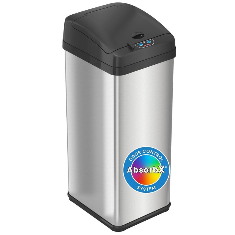iTouchless 13 Gallon Sensor Kitchen Trash Can with Lid and Odor Filter, Stainless Steel Trashcan Extra-Wide Lid Opening Slim Garbage Bin for Home Office Work Bedroom Living Room Garage Large Capacity - Image 1