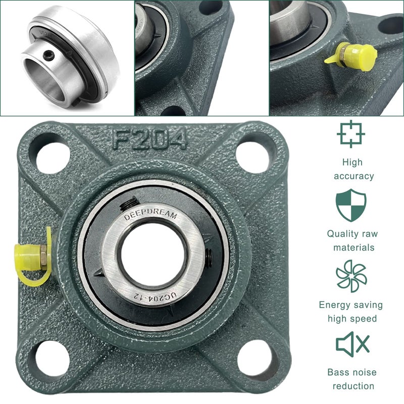 DEEPDREAM 2 Pcs of UCF204-12 Pillow Block Bearings, 3/4 inch Bore, 4 Bolt Square Flange Mounted, Self Alignment - Image 4