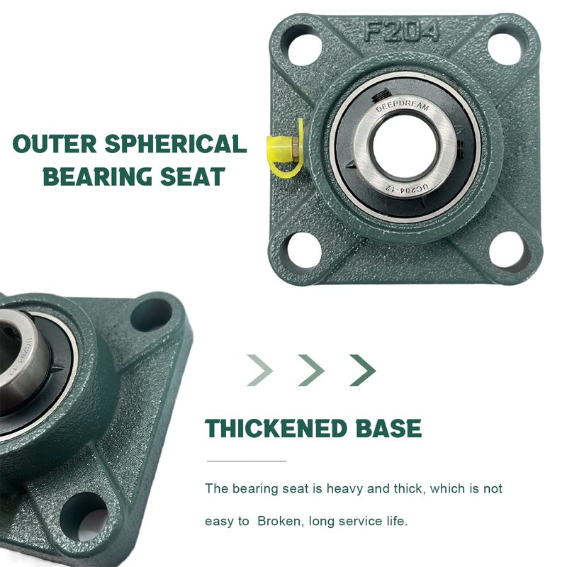 DEEPDREAM 2 Pcs of UCF204-12 Pillow Block Bearings, 3/4 inch Bore, 4 Bolt Square Flange Mounted, Self Alignment - Image 3