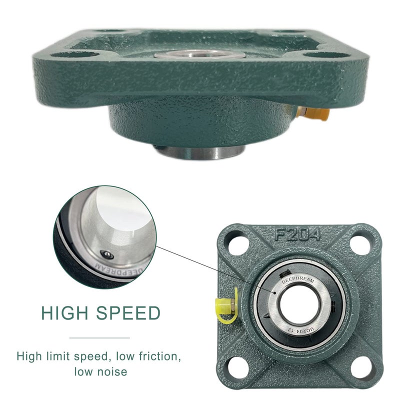 DEEPDREAM 2 Pcs of UCF204-12 Pillow Block Bearings, 3/4 inch Bore, 4 Bolt Square Flange Mounted, Self Alignment - Image 5