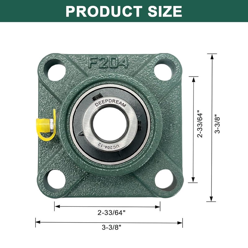 DEEPDREAM 2 Pcs of UCF204-12 Pillow Block Bearings, 3/4 inch Bore, 4 Bolt Square Flange Mounted, Self Alignment - Image 2