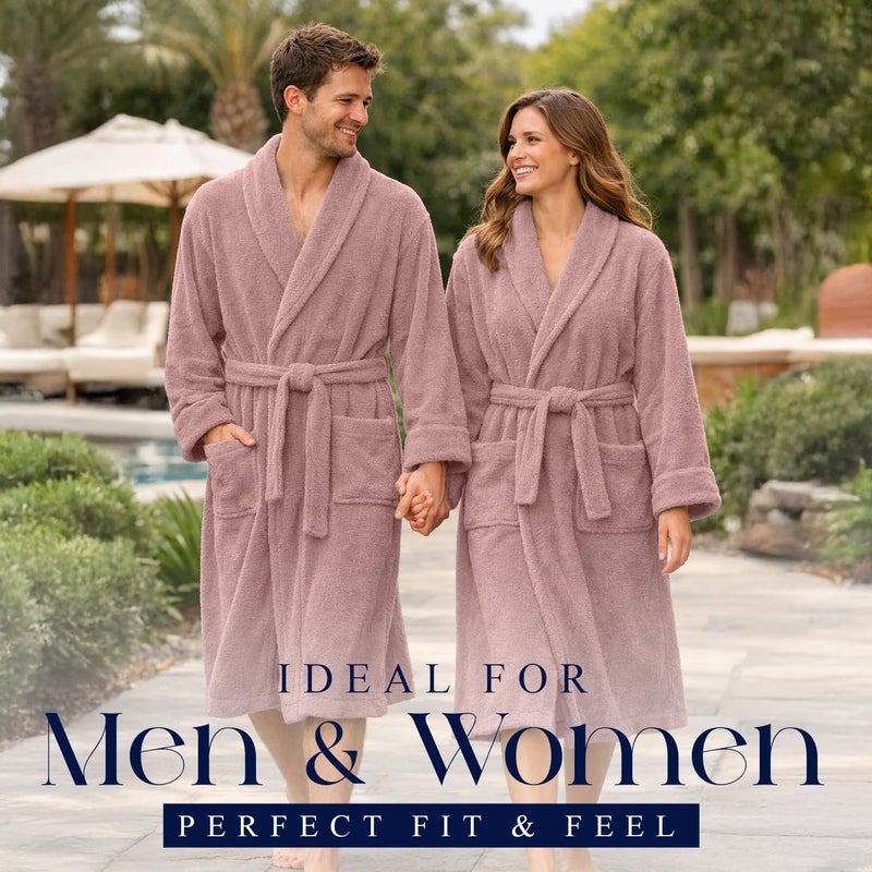 DAN RIVER Premium Cotton Terry Bathrobe for women and Men, Ultra Soft bath robe with Adjustable Waist Belt and Pockets Pack of 1 - Dusty Rose - Image 2