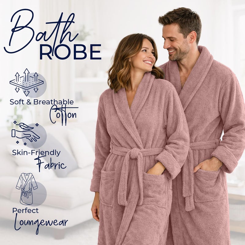 DAN RIVER Premium Cotton Terry Bathrobe for women and Men, Ultra Soft bath robe with Adjustable Waist Belt and Pockets Pack of 1 - Dusty Rose - Image 5