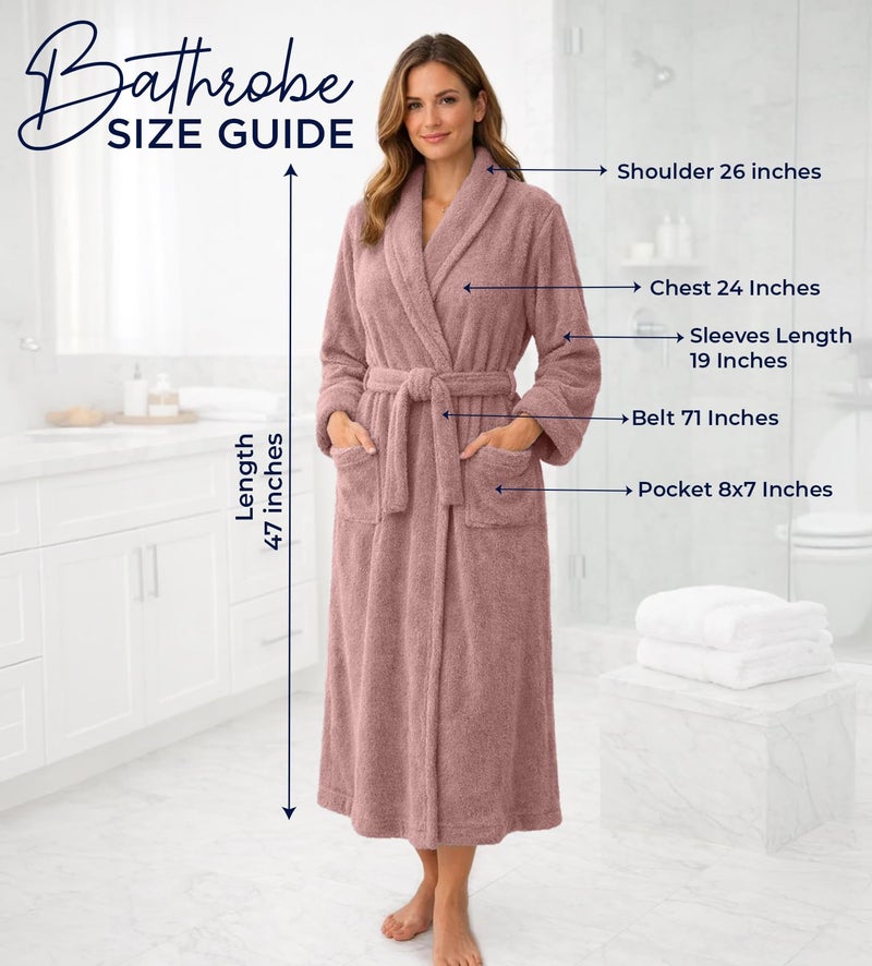 DAN RIVER Premium Cotton Terry Bathrobe for women and Men, Ultra Soft bath robe with Adjustable Waist Belt and Pockets Pack of 1 - Dusty Rose - Image 4
