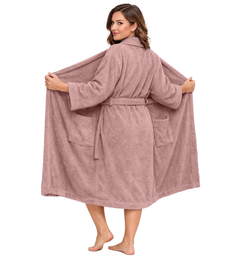 DAN RIVER Premium Cotton Terry Bathrobe for women and Men, Ultra Soft bath robe with Adjustable Waist Belt and Pockets Pack of 1 - Dusty Rose - Image 1
