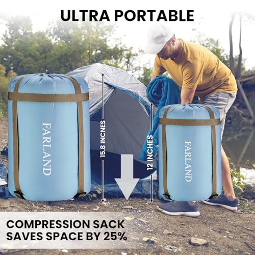 FARLAND Sleeping Bags for Adults, 3 Season Warm & Cool Weather, Lightweight Camping Sleeping Bag for Kids Family Camping Essentials with Compression Sack for Hiking - Image 4