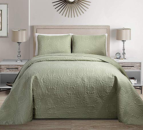 Linen Plus Collection 3 Pieces FullQueen Over Size Embossed Coverlet Bedspread Set Solid Light Green106 x 100 New