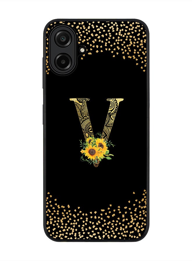 Stylizedd For Samsung Galaxy A07 4G Case,Slim fit Camera Protection, Shockproof Thin Phone cover  - Custom Floral Monogram - V ( Black )