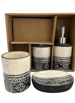 BABAZAM 4 Pieces Bathroom Accessories Set Toothbrush Cup & Holder Lotion Liquid Soap Dispenser & Tray Multicolor 25.5x21x8cm  - Image 2