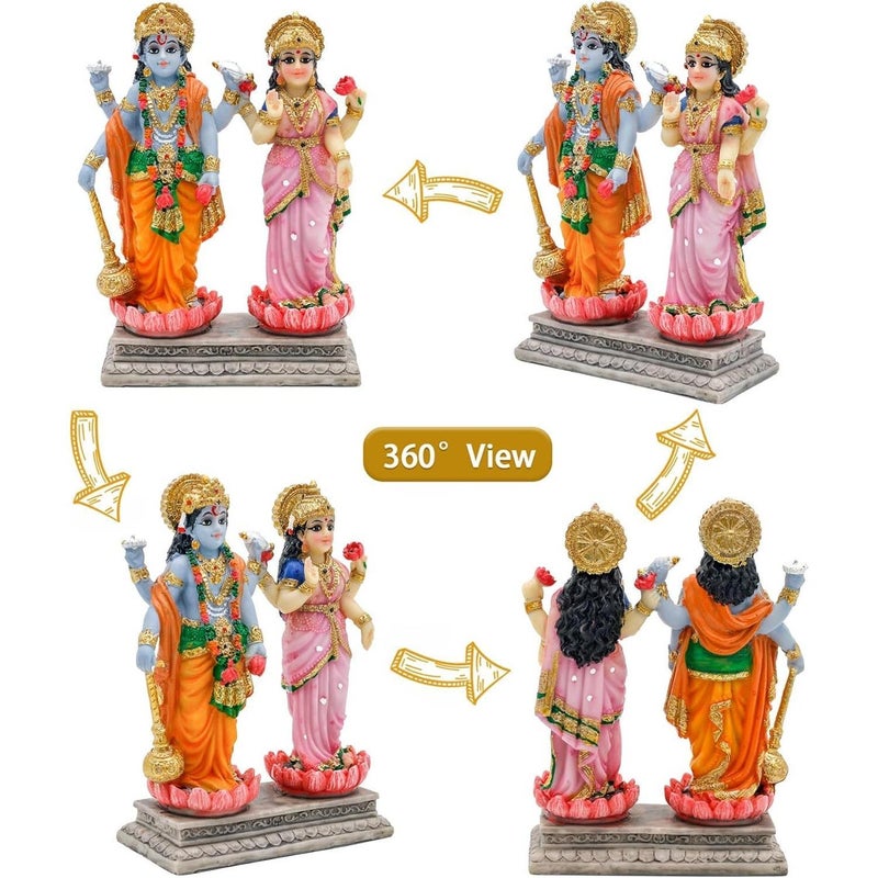 alikiki Vishnu Lakshmi Narayana Statue – 4.7 Inch Lord Vishnu W/Laxmi Mata Indian Diwali Pooja Item Murti Gifts for Indian Couple Friend Family Home Office Mandir Temple Puja Decor - Image 2