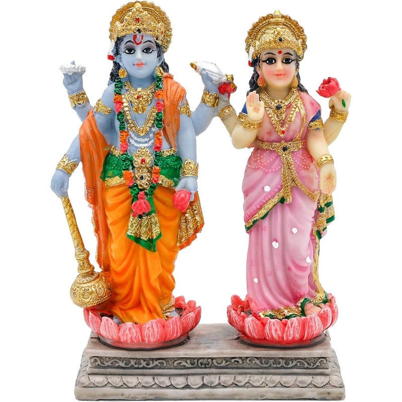 alikiki Vishnu Lakshmi Narayana Statue – 4.7 Inch Lord Vishnu W/Laxmi Mata Indian Diwali Pooja Item Murti Gifts for Indian Couple Friend Family Home Office Mandir Temple Puja Decor - Image 1
