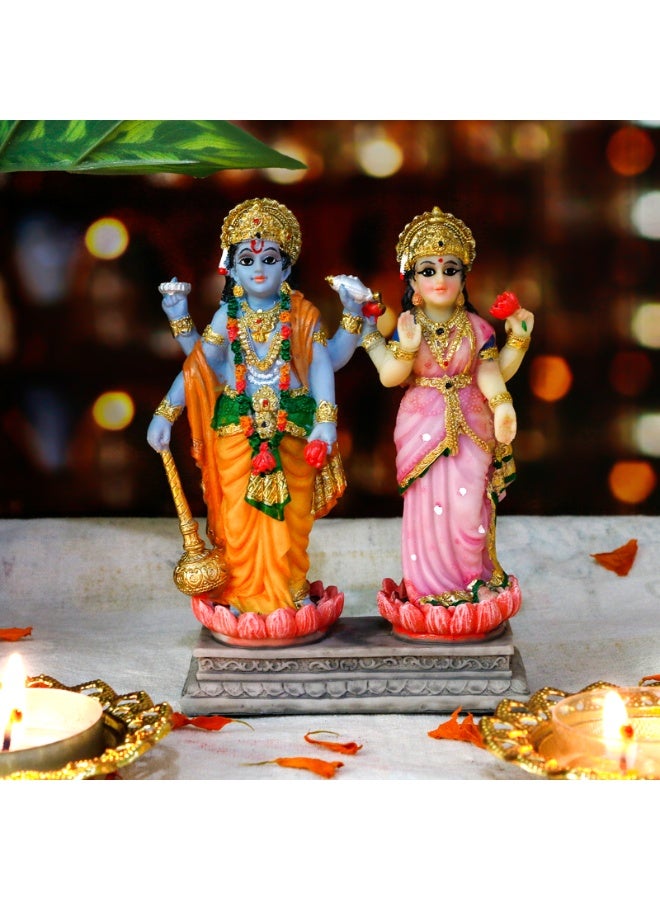 alikiki Vishnu Lakshmi Narayana Statue – 4.7 Inch Lord Vishnu W/Laxmi Mata Indian Diwali Pooja Item Murti Gifts for Indian Couple Friend Family Home Office Mandir Temple Puja Decor - Image 4