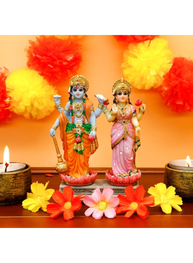 alikiki Vishnu Lakshmi Narayana Statue – 4.7 Inch Lord Vishnu W/Laxmi Mata Indian Diwali Pooja Item Murti Gifts for Indian Couple Friend Family Home Office Mandir Temple Puja Decor - Image 5