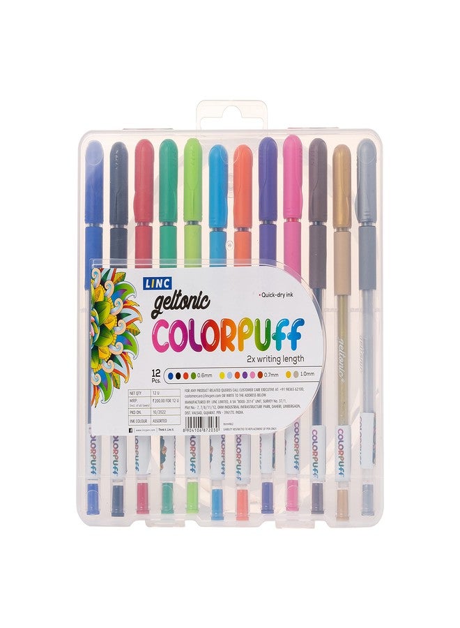 Linc Geltonic Colorpuff Multicolor Gel Pen with Hard Box Case | Set Of 12 Ink Colors | Pack Of 1 - Image 1