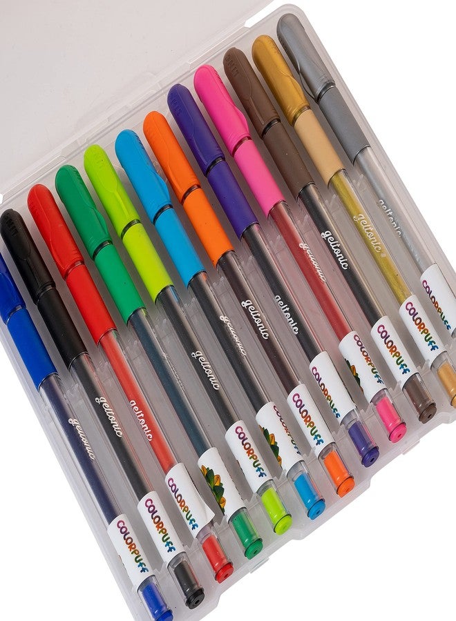 Linc Geltonic Colorpuff Multicolor Gel Pen with Hard Box Case | Set Of 12 Ink Colors | Pack Of 1 - Image 4