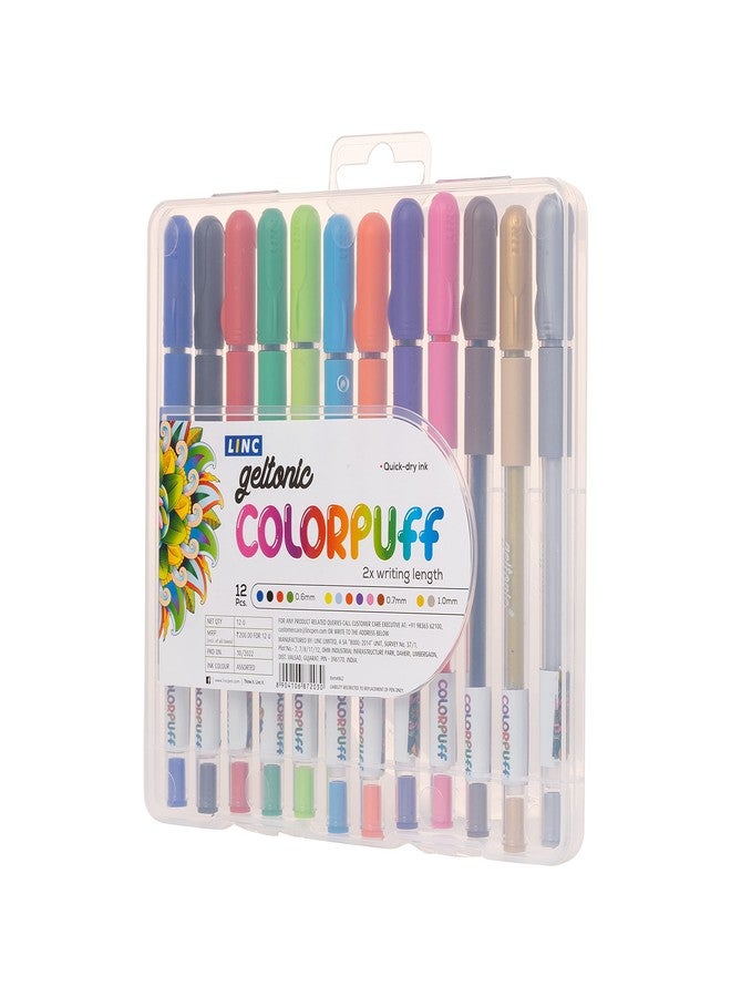 Linc Geltonic Colorpuff Multicolor Gel Pen with Hard Box Case | Set Of 12 Ink Colors | Pack Of 1 - Image 2