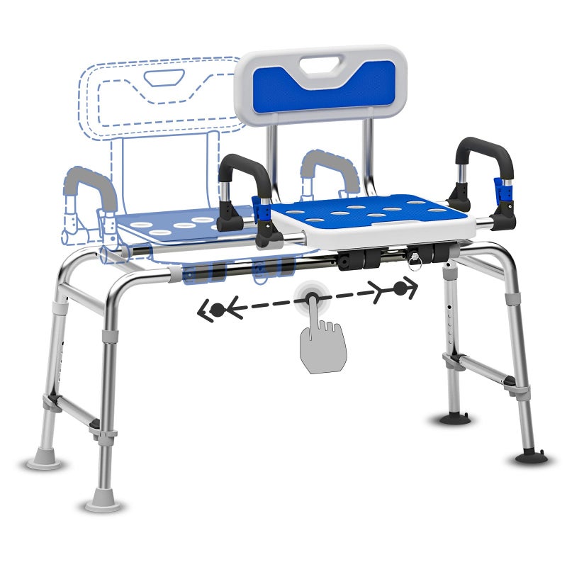 Drseats Sliding Shower Chair with Arms and Back, 500lbs Tub Transfer Benches with Non Slip Aluminum Body and Suction Cups Adjustable Height Bath Seats for Seniros Elderly Disabled or Bariatric Adults - Image 1