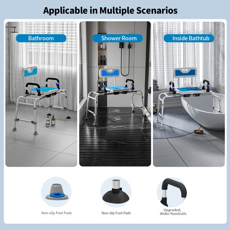 Drseats Sliding Shower Chair with Arms and Back, 500lbs Tub Transfer Benches with Non Slip Aluminum Body and Suction Cups Adjustable Height Bath Seats for Seniros Elderly Disabled or Bariatric Adults - Image 3