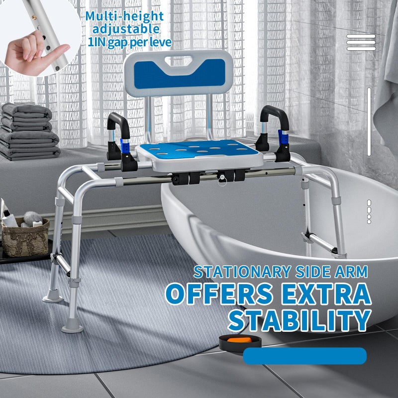 Drseats Sliding Shower Chair with Arms and Back, 500lbs Tub Transfer Benches with Non Slip Aluminum Body and Suction Cups Adjustable Height Bath Seats for Seniros Elderly Disabled or Bariatric Adults - Image 4