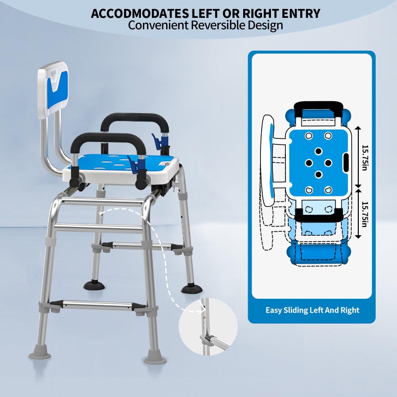 Drseats Sliding Shower Chair with Arms and Back, 500lbs Tub Transfer Benches with Non Slip Aluminum Body and Suction Cups Adjustable Height Bath Seats for Seniros Elderly Disabled or Bariatric Adults - Image 2