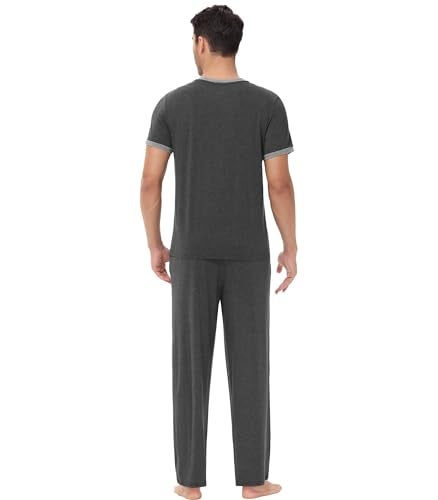 WiWi Mens Pajamas Set Viscose from Bamboo Short Sleeve Sleepwear Knit Nightwear 2 Pieces Loungewear Sets S-XXL, Charcoal Heather, X-Large - Image 2