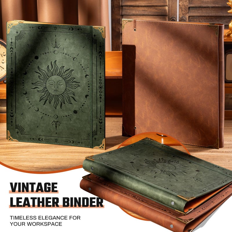 Ovesmusl PU Leather 3 Ring Binder 1 Inch Round Ring Binder Holds 200 Sheets 8.5"x11" Letter Size Paper, Wedding Family History Notebook Cover Loose Leaf Organizer, Brown - Image 4