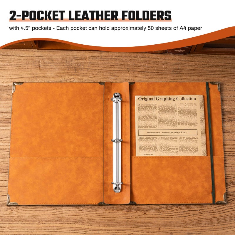 Ovesmusl PU Leather 3 Ring Binder 1 Inch Round Ring Binder Holds 200 Sheets 8.5"x11" Letter Size Paper, Wedding Family History Notebook Cover Loose Leaf Organizer, Brown - Image 3