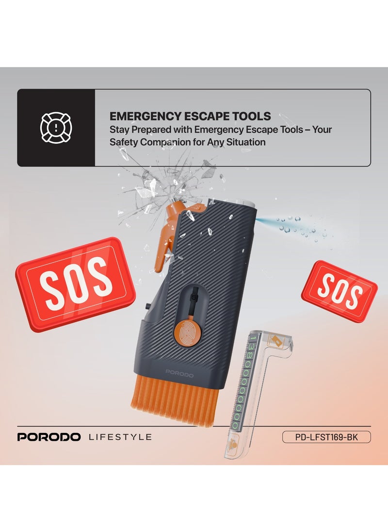 porodo Vehicle Safety Kit / Car Essential Tools with Number Display, Glass Cleaner/ Compact & Easy to Use - Black  - Image 3