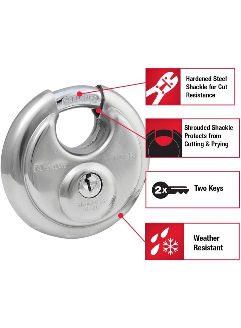 Master Lock Master Lock 40D Stainless Steel Discus Padlock with Key,Silver  - Image 4