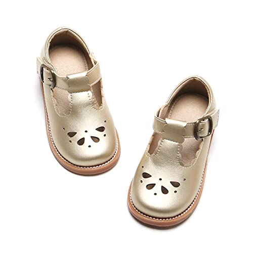 Felix & Flora Toddler Little Girl Gold Mary Jane Dress Shoes - Ballet Flats for Easter Flower Girl Party School Shoes（Gold,9 Toddler - Image 1