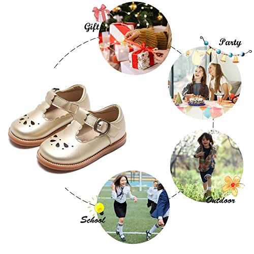 Felix & Flora Toddler Little Girl Gold Mary Jane Dress Shoes - Ballet Flats for Easter Flower Girl Party School Shoes（Gold,9 Toddler - Image 4