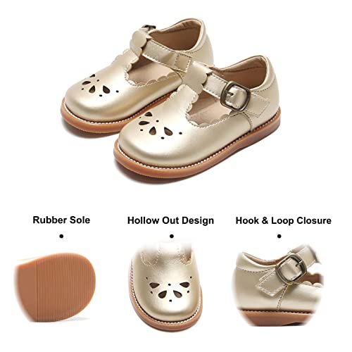 Felix & Flora Toddler Little Girl Gold Mary Jane Dress Shoes - Ballet Flats for Easter Flower Girl Party School Shoes（Gold,9 Toddler - Image 5