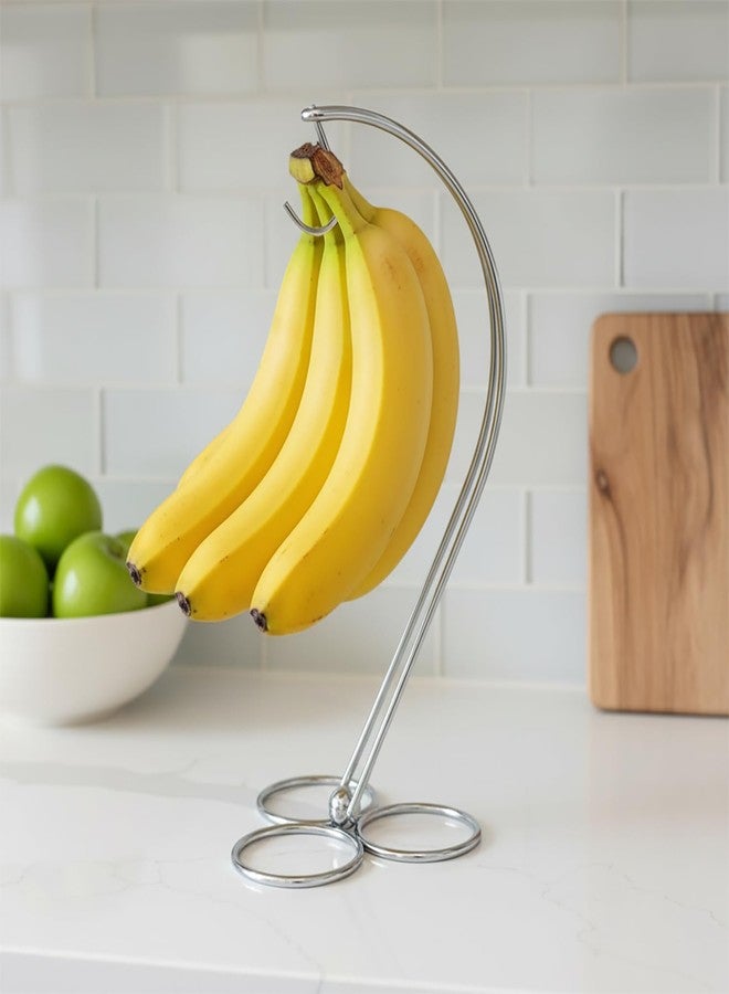 BNYD Banana Holder Stand for Kitchen Counter, Chrome Banana Hanger with Hook, Fruit Basket Accessory, Hanging Banana Tree, Countertop Banana Rack - Image 3
