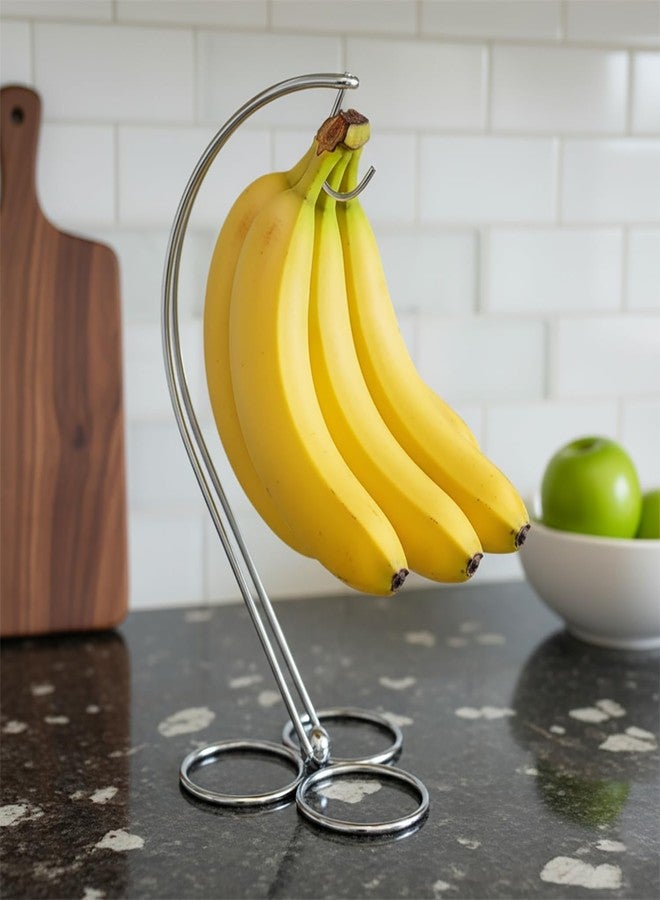 BNYD Banana Holder Stand for Kitchen Counter, Chrome Banana Hanger with Hook, Fruit Basket Accessory, Hanging Banana Tree, Countertop Banana Rack - Image 2